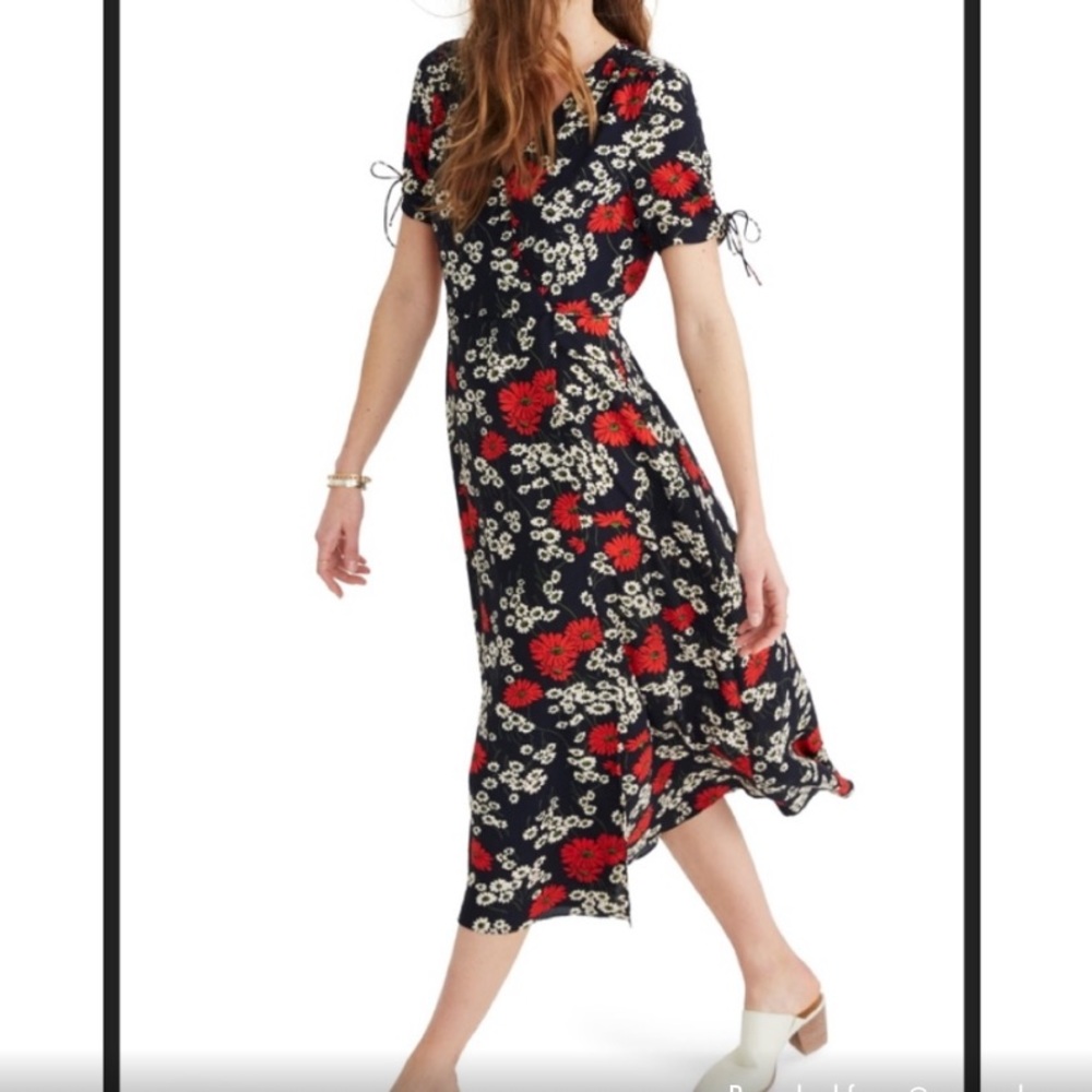 Madewell hillside daisies peekaboo sleeve midi dress